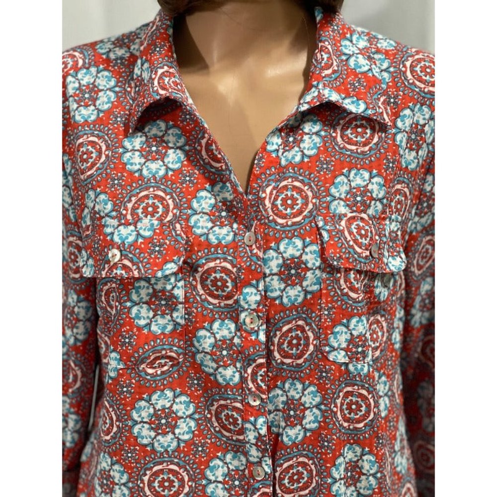 Kim Rogers® Windowpane Utility Shirt - Vibrant Floral Design - Flowy - Size L